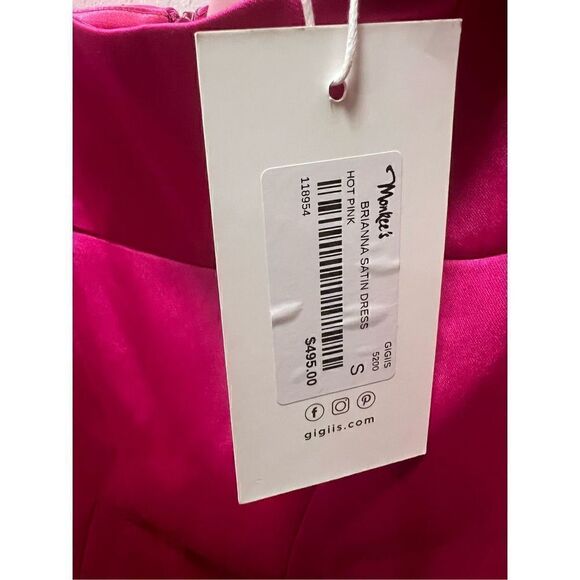 GIGII'S BRIANNA SATIN MIDI DRESS Magenta HOT PINK size S NWT$495 - Picture 5 of 6